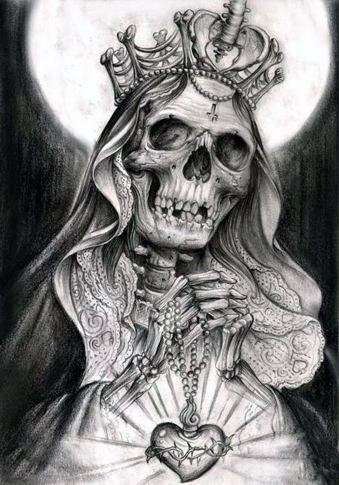 pencil drawing of Santisima Muerte Most Holy Death